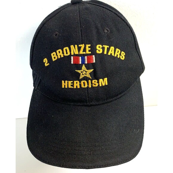 US Military Bronze Star Heroism Wool Blend Black Baseball Hat Cap - Picture 1 of 6